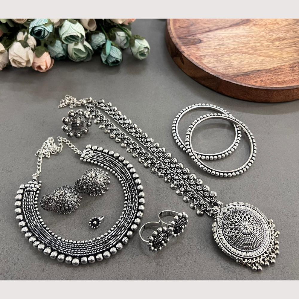 Akruti Collection Bold Beauty Oxidised Plated Combo Set