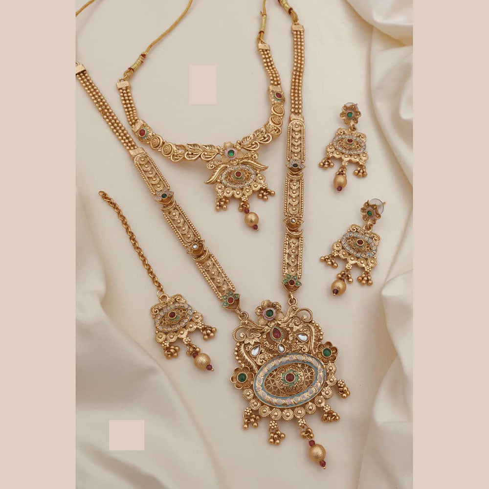 Akruti Collection Ethnic Beauty Pota Stone And Meenakari Necklace Set