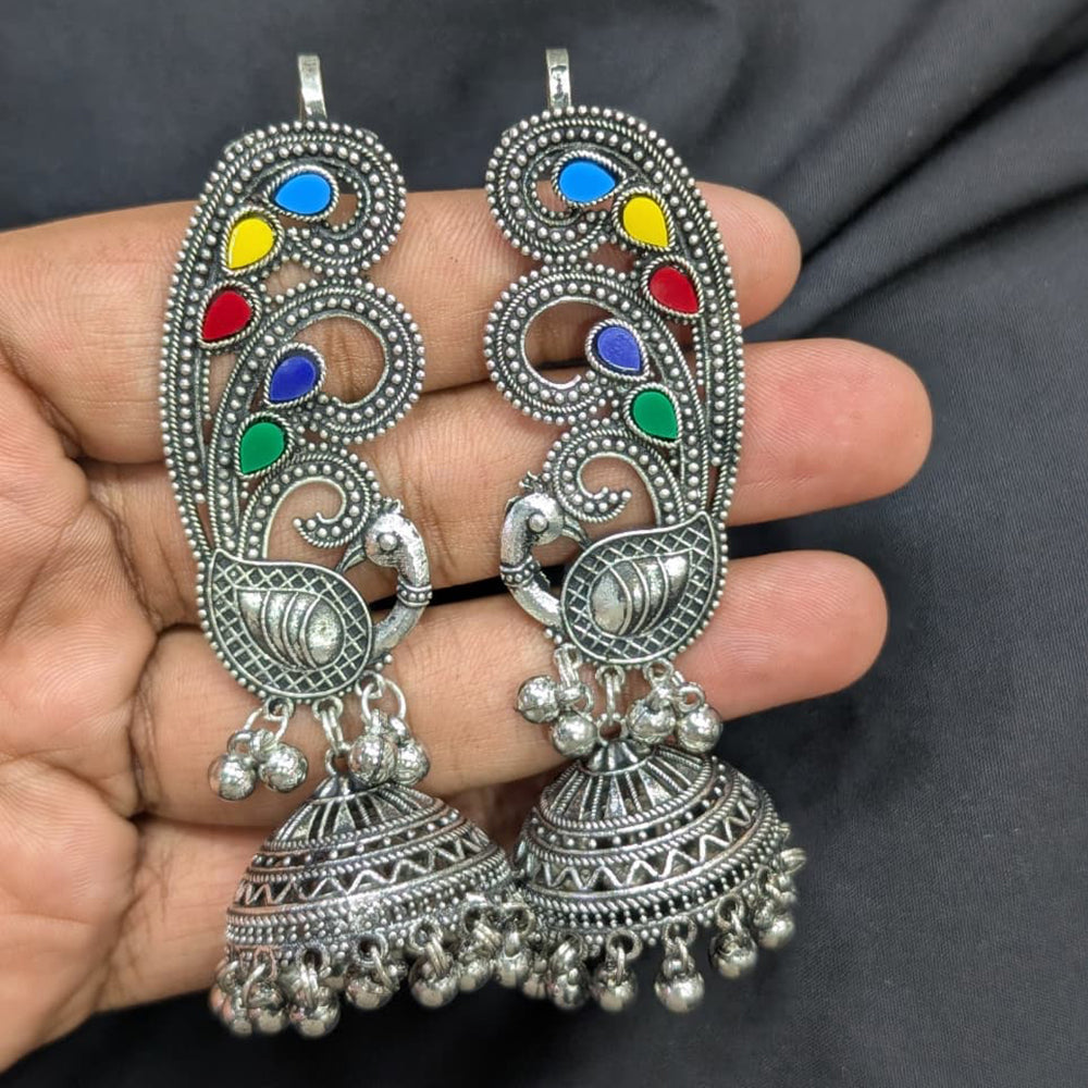 Akruti Collection Stylish Oxidised Plated Pota Stone Jhumki Earrings For Navratri