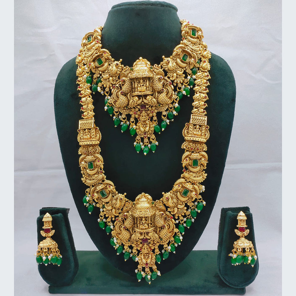 Akruti Collection Pota And Beads Laxmi Temple Double Necklace Set