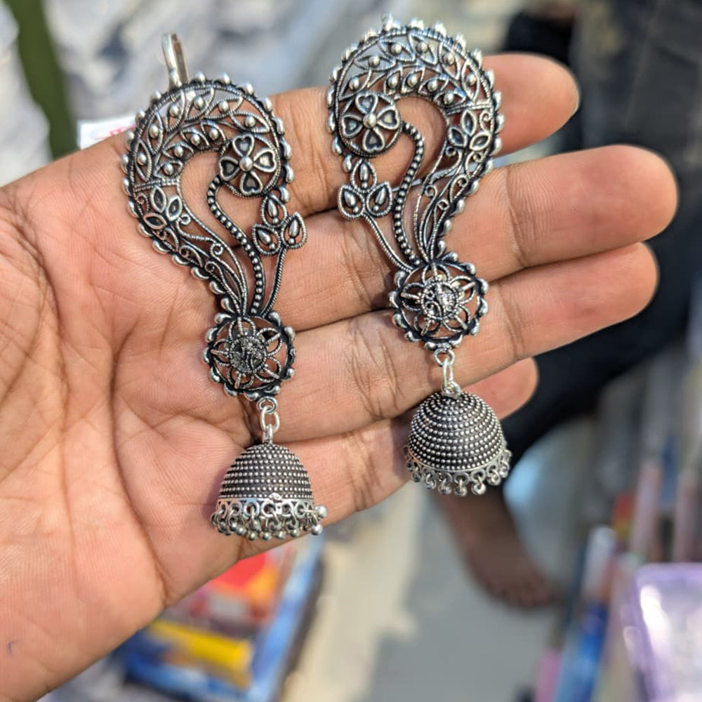 Akruti Collection Unique Oxidised Jhumki EarCuffs For Navratri Night And Garba Night