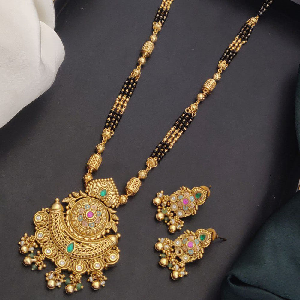 Akruti Collection Elegant Pota Stone And Beads Black Meenakari Beads Mangalsutra