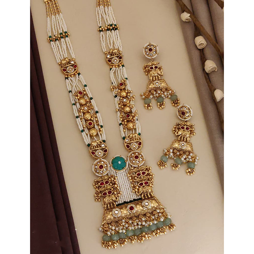 Akruti Collection Designer Pota Stone And Pearl Long Necklace Set
