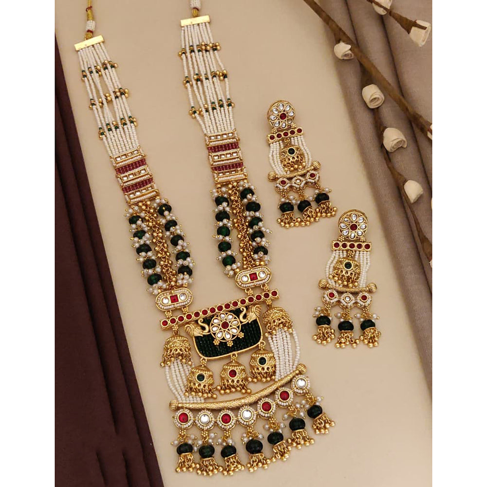 Akruti Collection Designer Pota Stone And Pearl Long Necklace Set