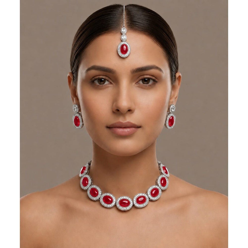 Akruti Collection Graceful Glass Crystal Necklace Set