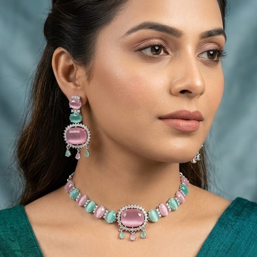 Akruti Collection Graceful Crystal Stone Necklace Set