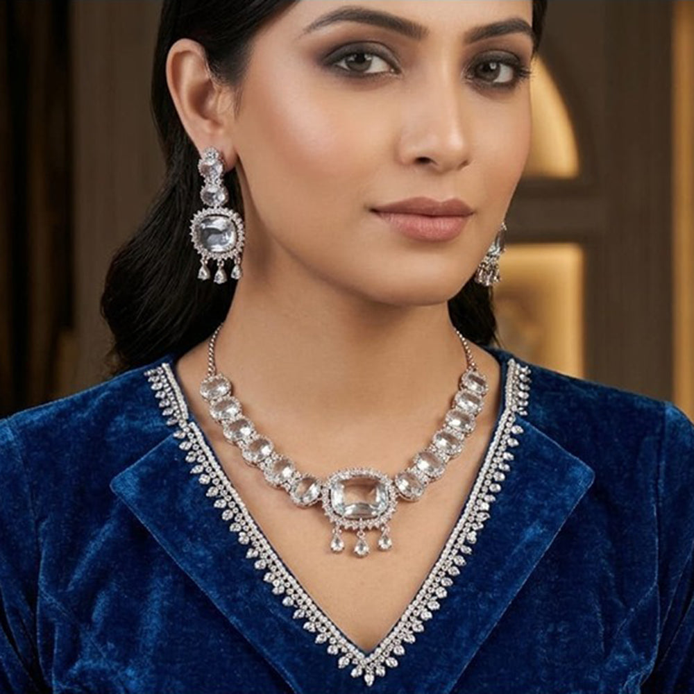 Akruti Collection Graceful Crystal Stone Necklace Set