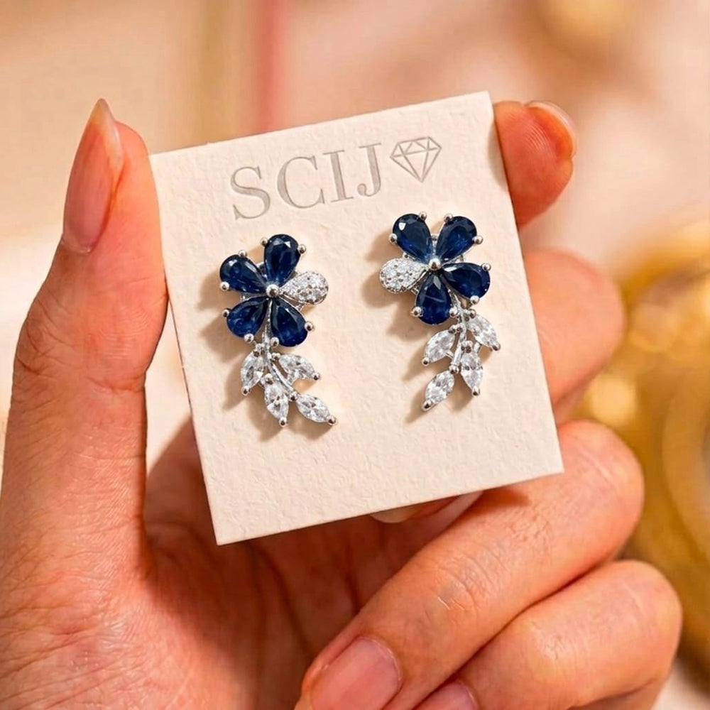 Akruti Collection Designer Rhodium Plated American Diamond Dangler Earrings
