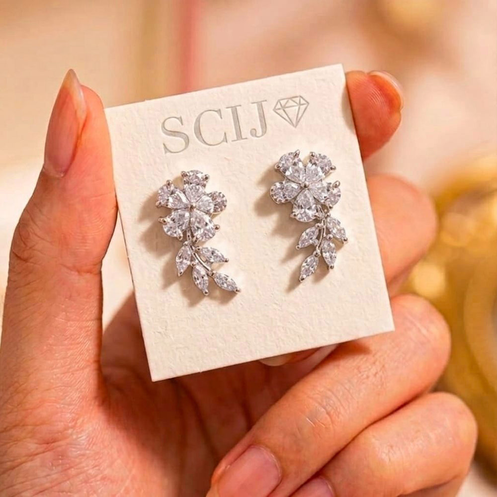 Akruti Collection Designer Rhodium Plated American Diamond Dangler Earrings