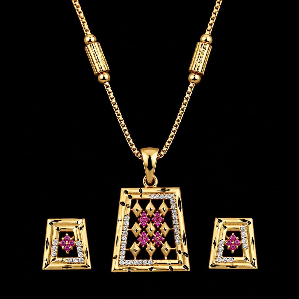 Akruti Collection Elegant Pota Stone Chain Pendant Set