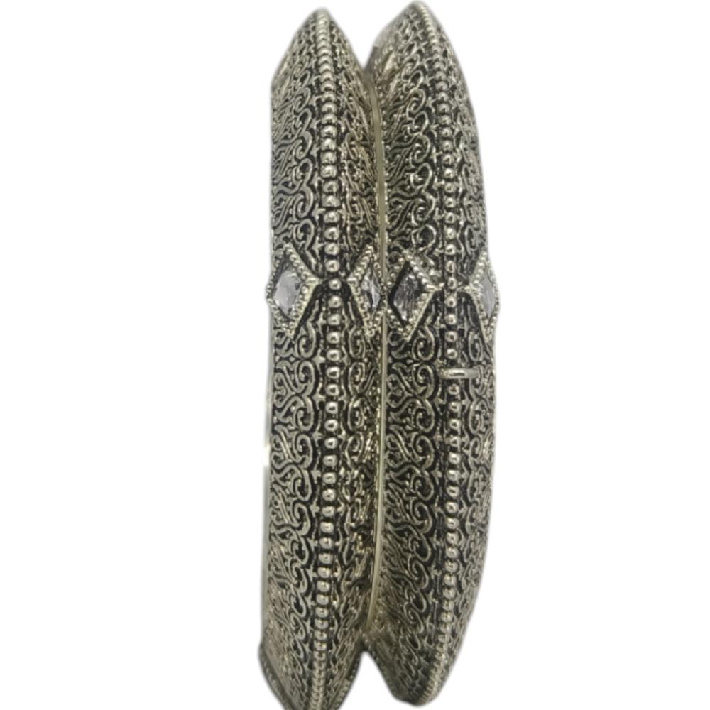 Amity Arts Oxidised Plated Kundan Stone Bangles Set (2 Piece Only)