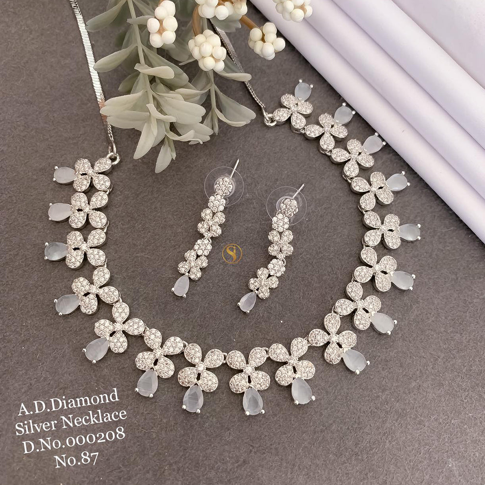 Shrijicreation Silver Plated AD Stone Necklace Set