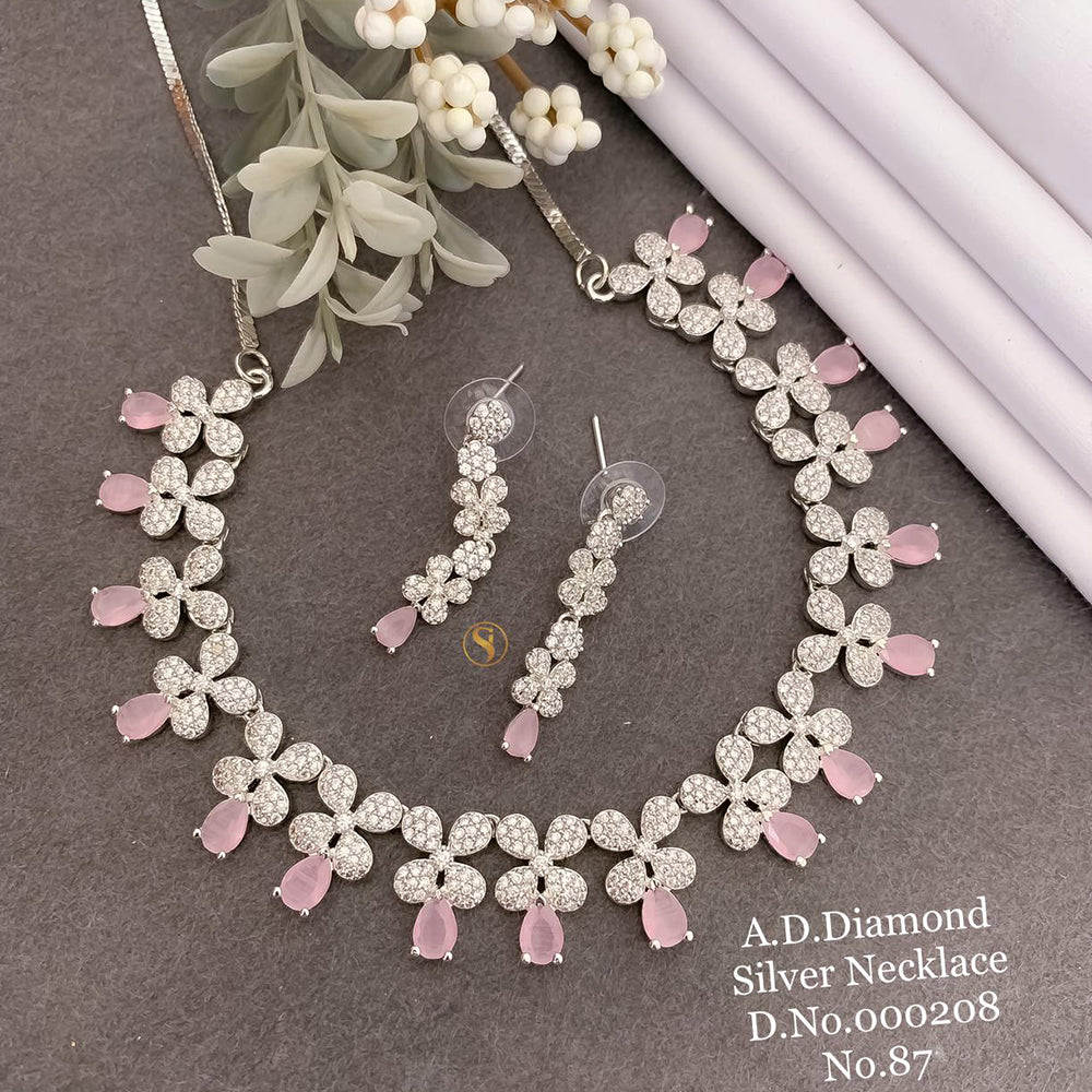 Shrijicreation Silver Plated AD Stone Necklace Set