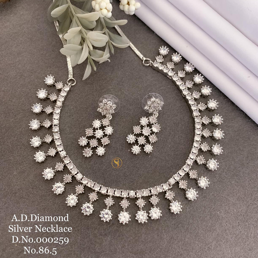 Shrijicreation Silver Plated AD Stone Necklace Set