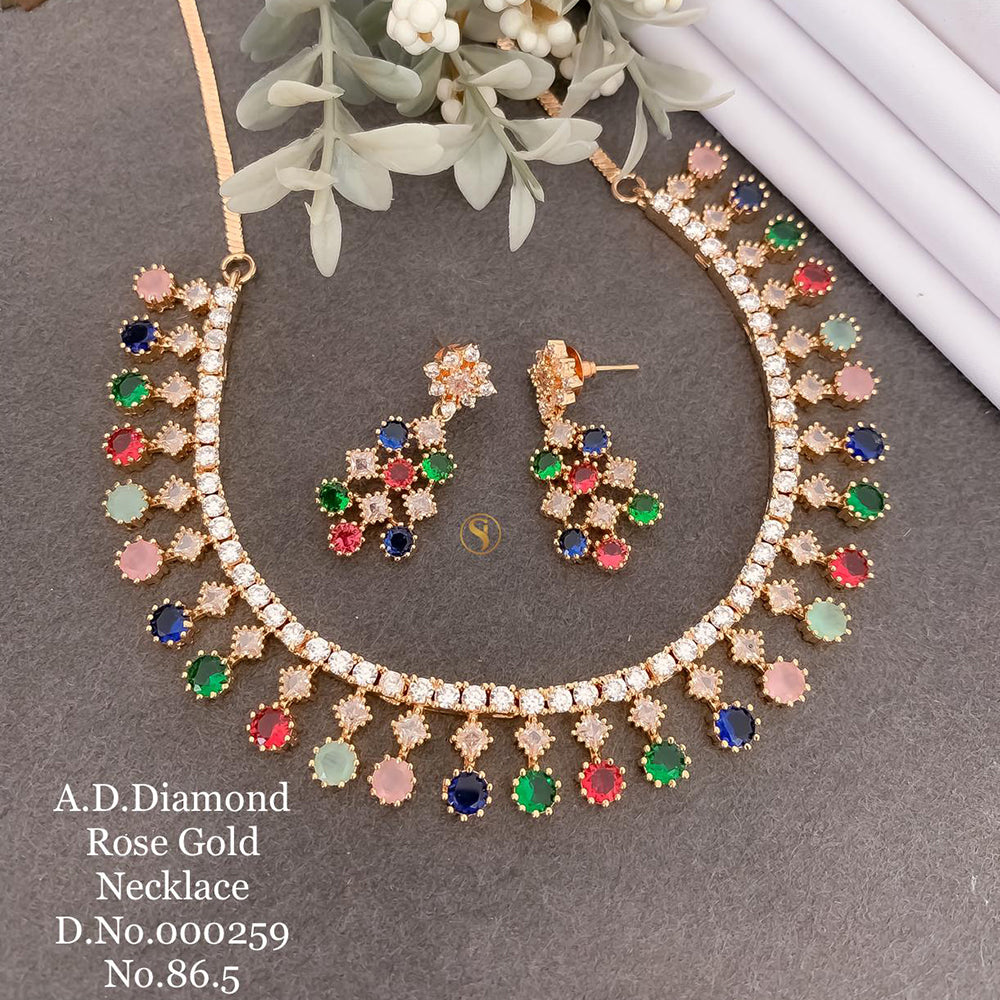 Shrijicreation Rose Gold Plated AD Stone Necklace Set