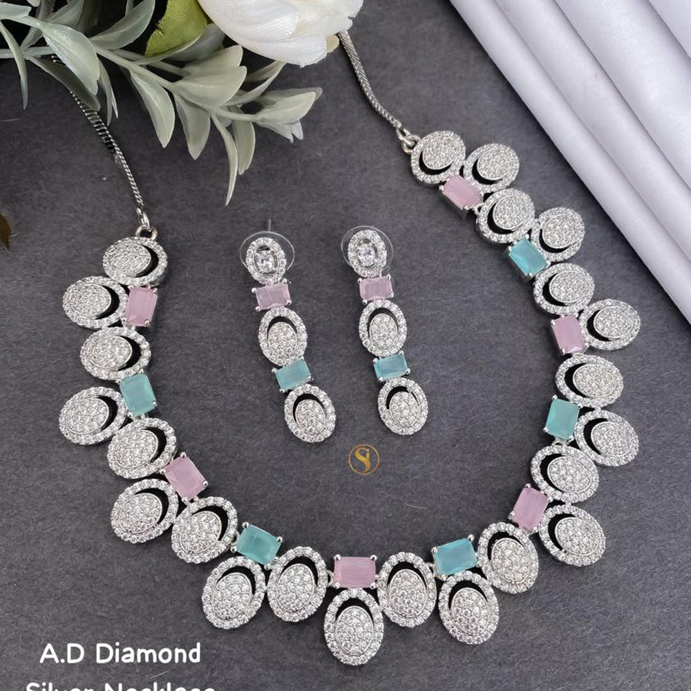 Shrijicreation Silver Plated AD Stone Necklace Set