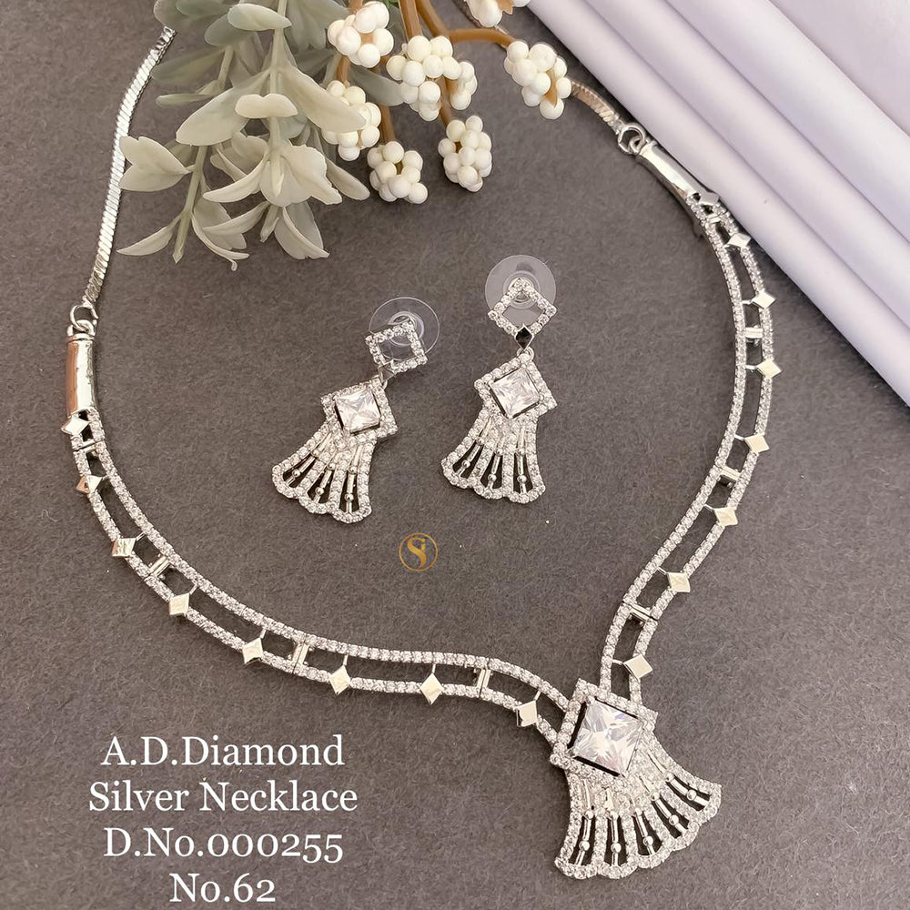 Shrijicreation Silver Plated AD Stone Necklace Set