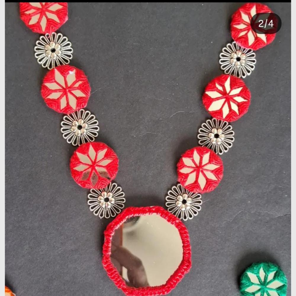 Shrijicreation Oxidised Mirror Embellished Long Necklace Jewellery Set