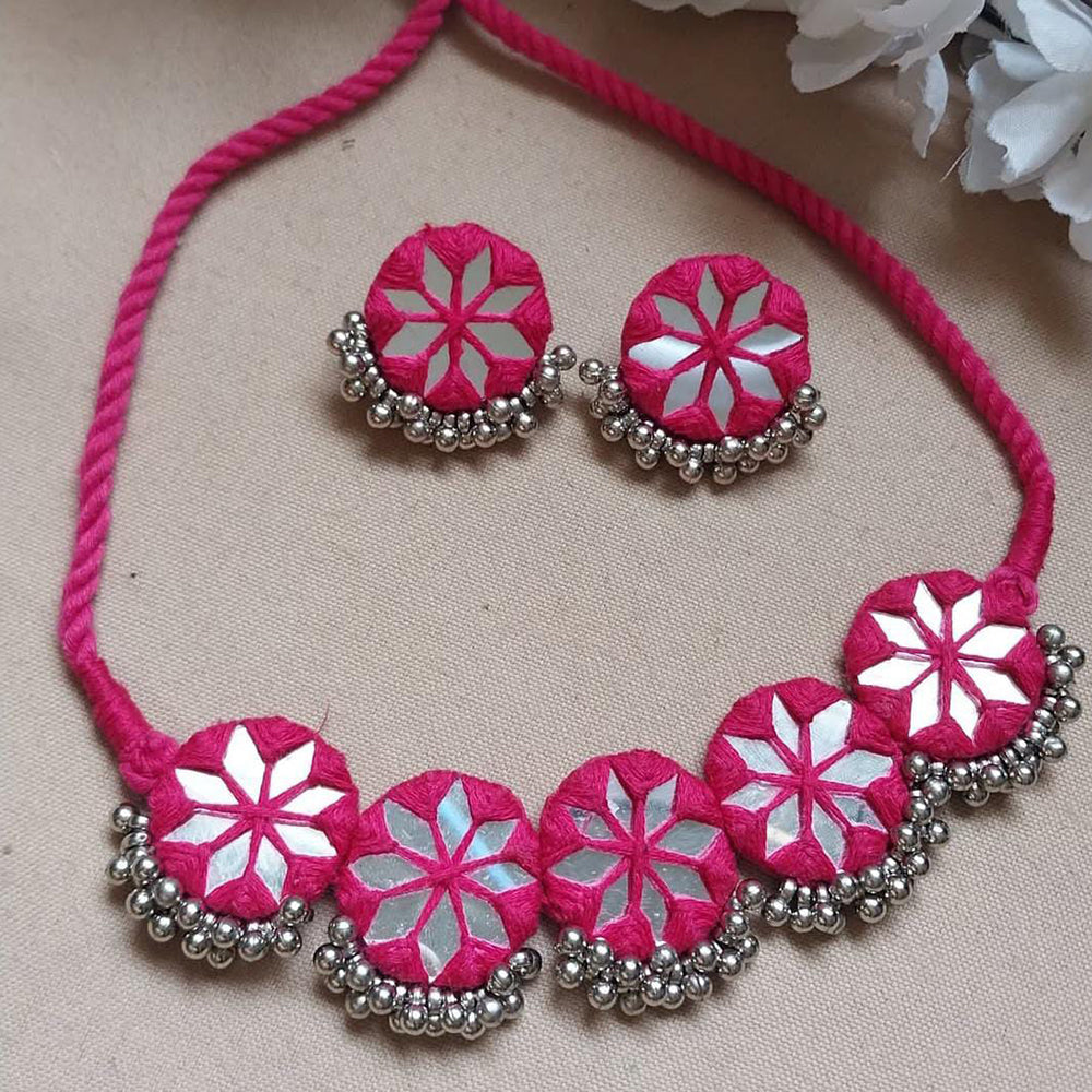 Shrijicreation Vintage Inspired Oxidised Mirror And Pearl Necklace Set