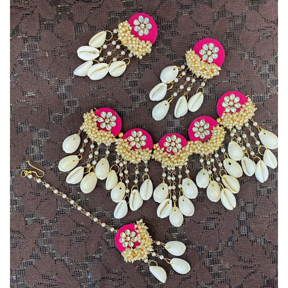Shrijicreation Ethnic Kundan And Pearl Shell Designer Choker Necklace Set
