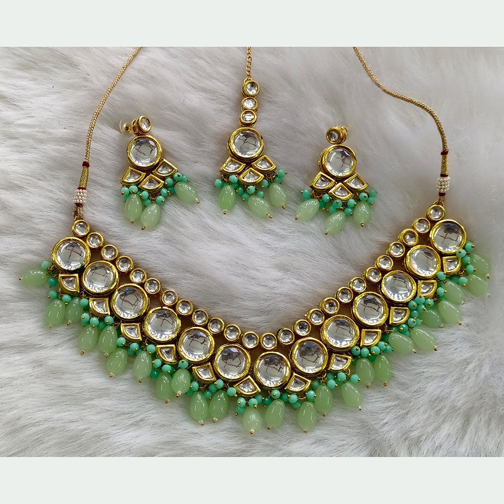 Palak Art Gold Plated Kundan Stone And Beads Necklace Set