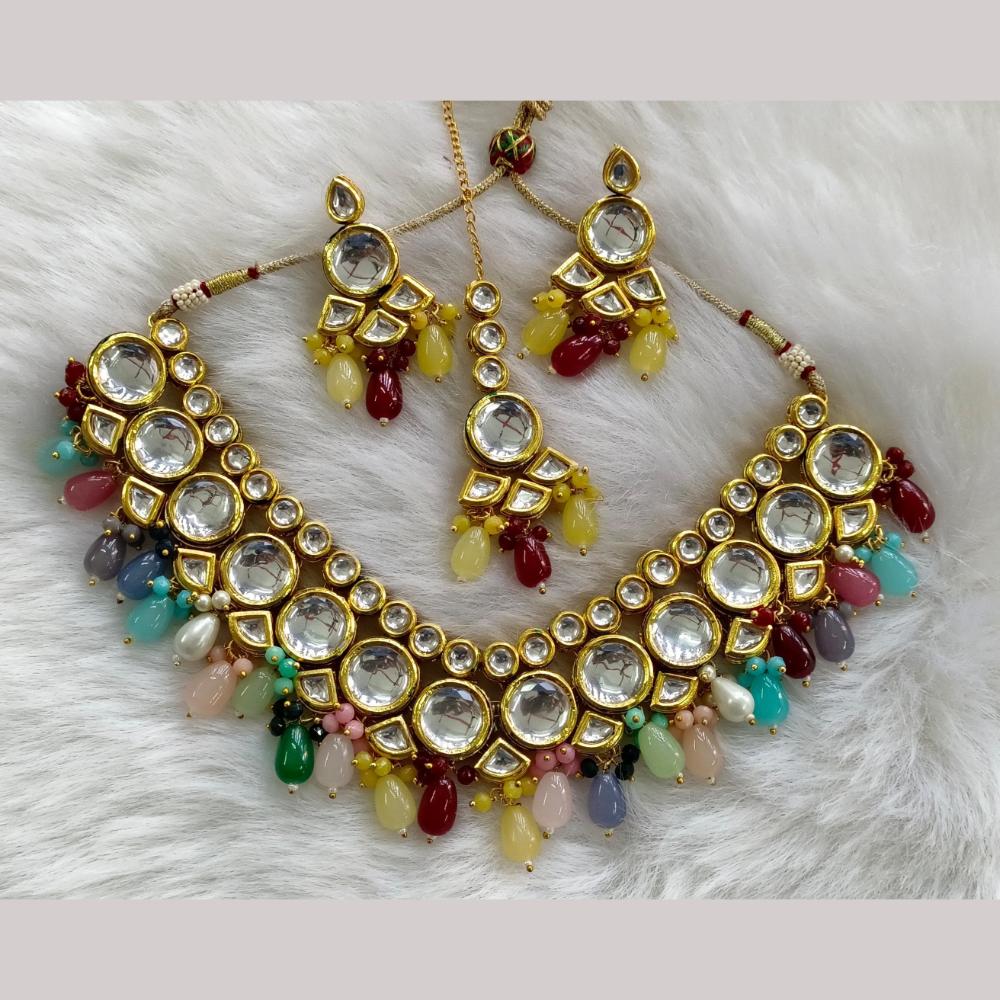 Palak Art Gold Plated Kundan Stone And Beads Necklace Set