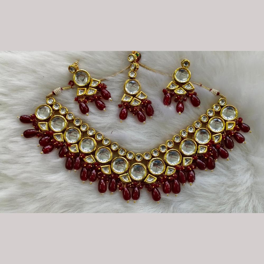 Palak Art Gold Plated Kundan Stone And Beads Necklace Set