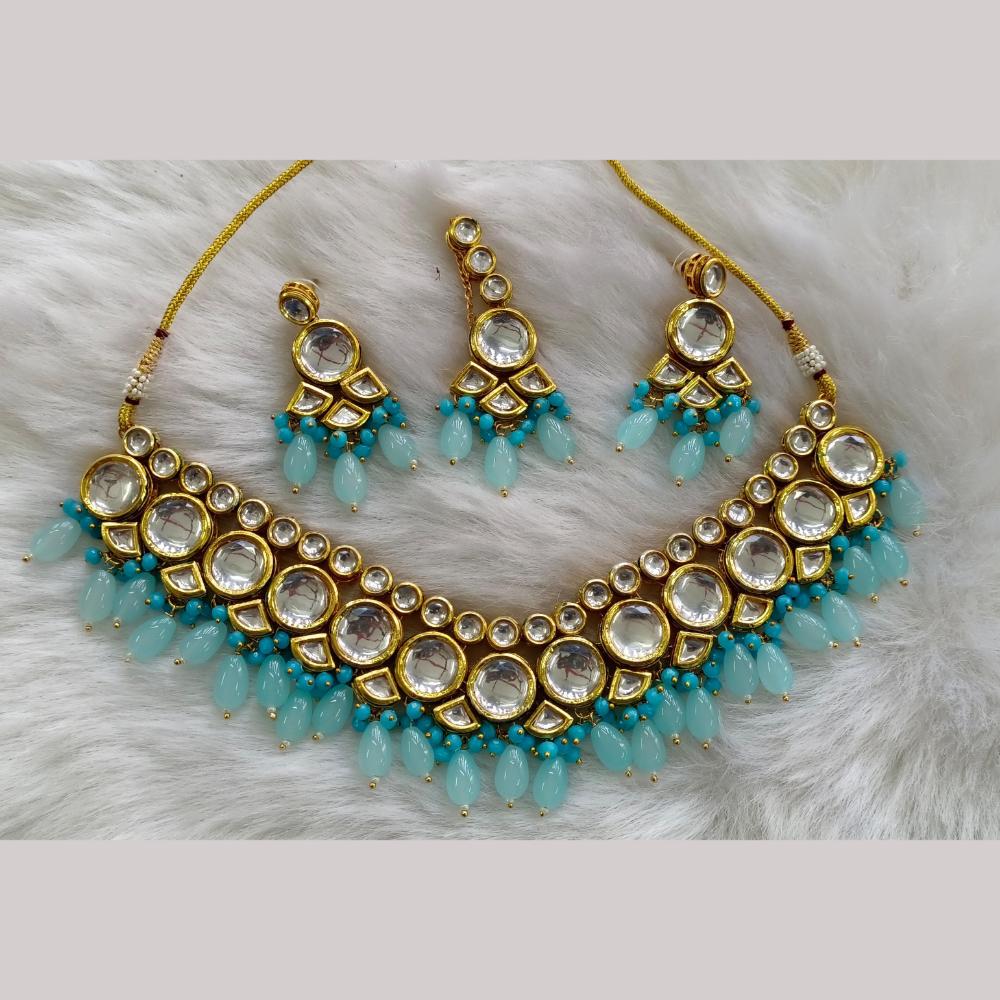 Palak Art Gold Plated Kundan Stone And Beads Necklace Set