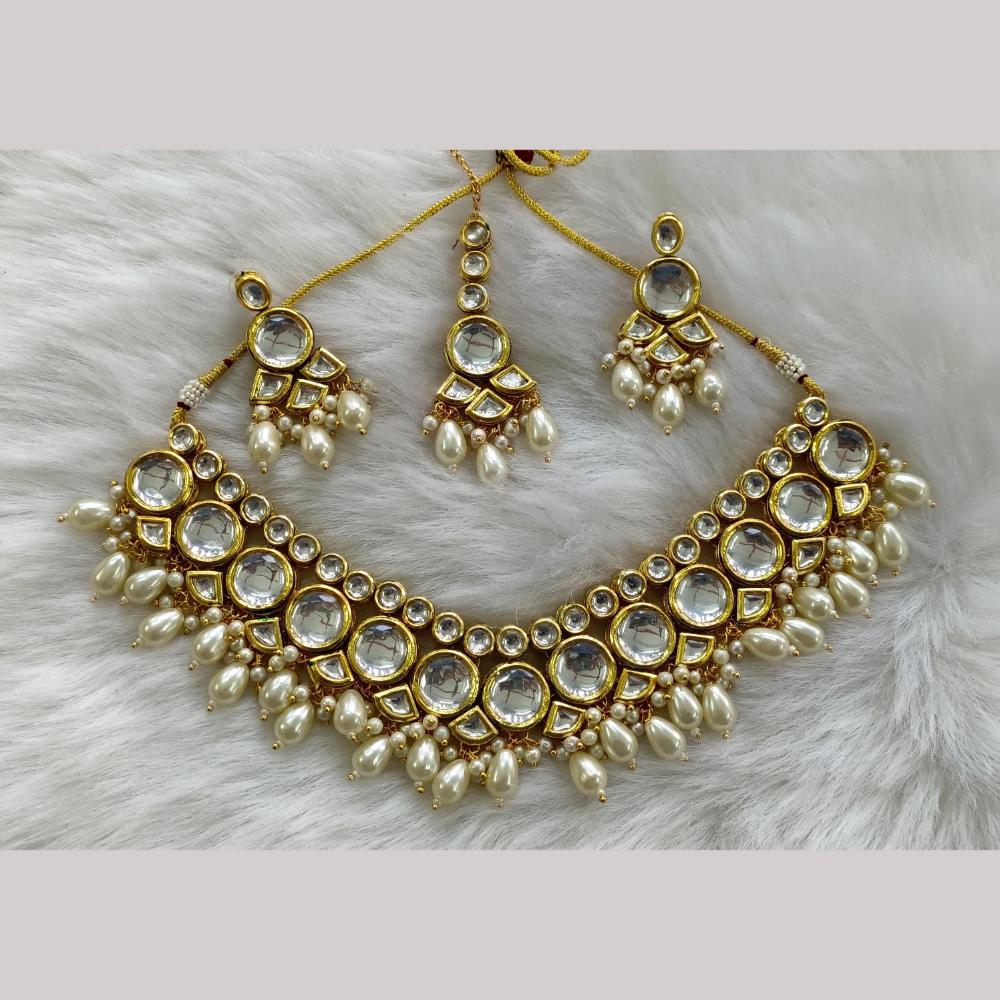 Palak Art Gold Plated Kundan Stone And Beads Necklace Set