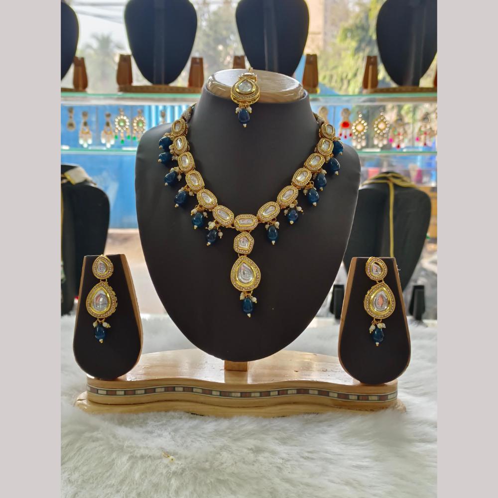 Palak Art Gold Plated Kundan Stone And Beads Necklace Set