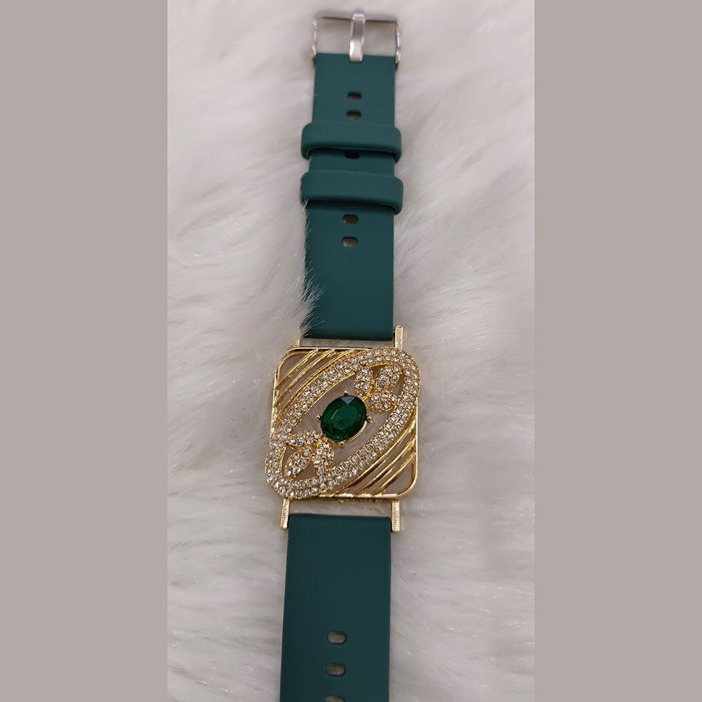 Palak Art Gold Plated Austrian Stone Wrist Watch Style Belt Bracelet
