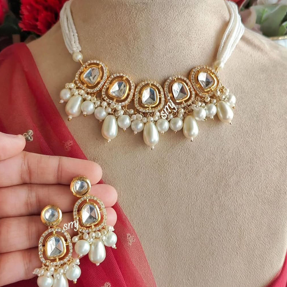 Palak Art Gold Plated Kundan Stone And Beads Necklace Set