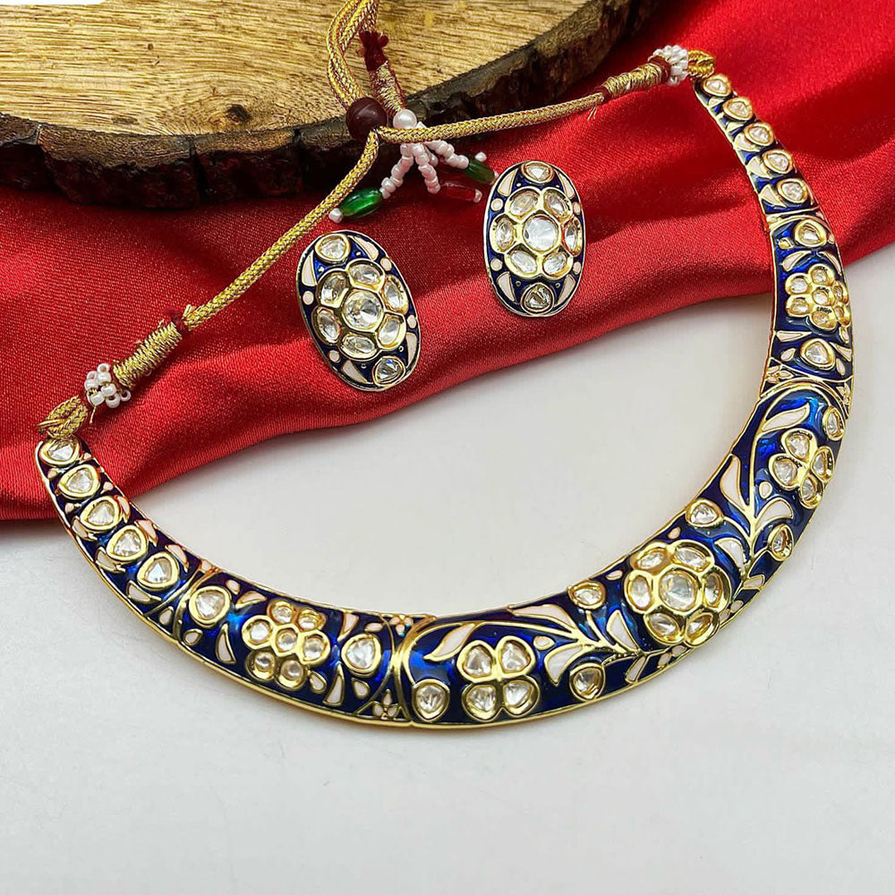 Palak Art Gold Plated Polki Kundan Stone And Meenakari Necklace Set