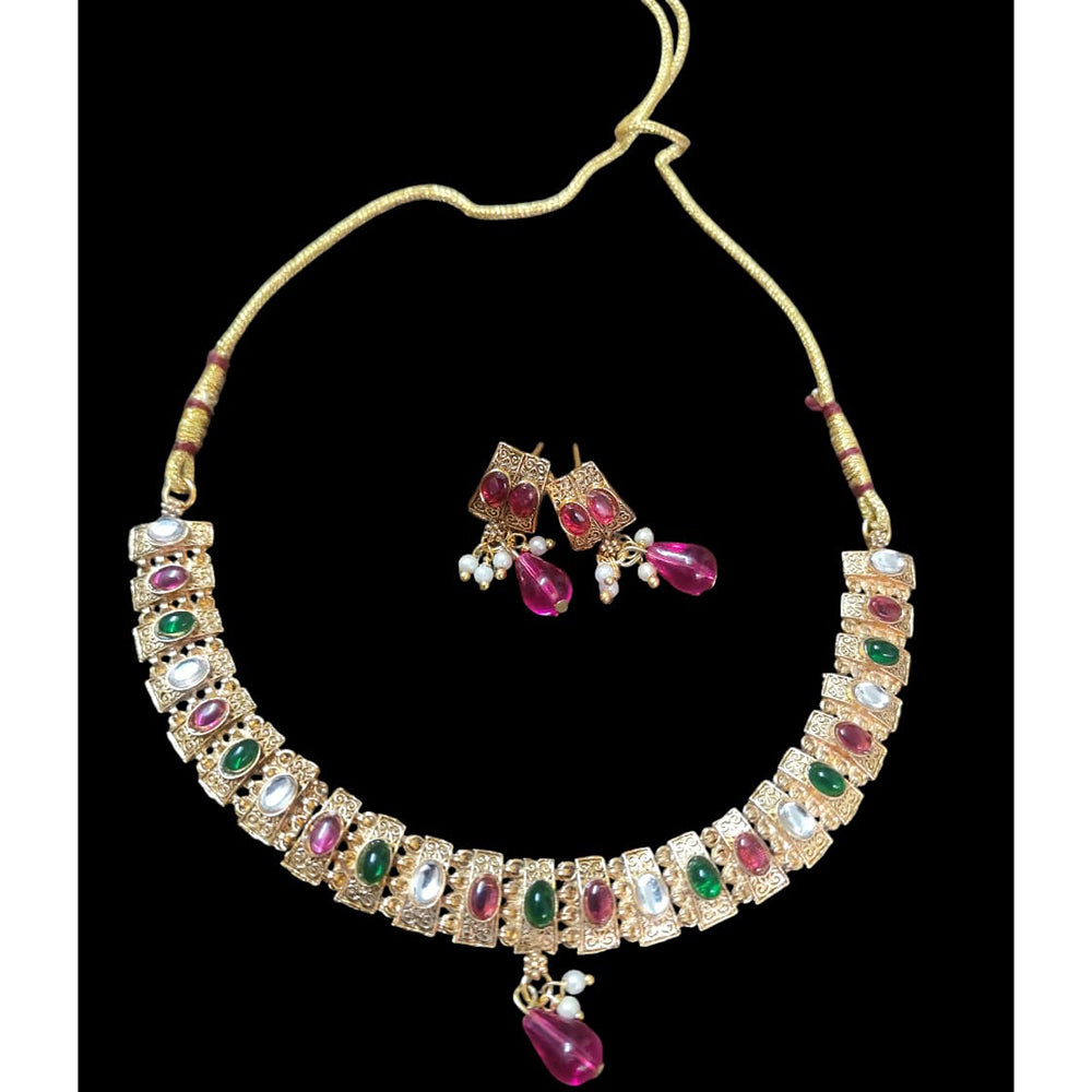 Palak Art Heritage Pota Stone Pearl And Beads Necklace Set - (Pack of 3)