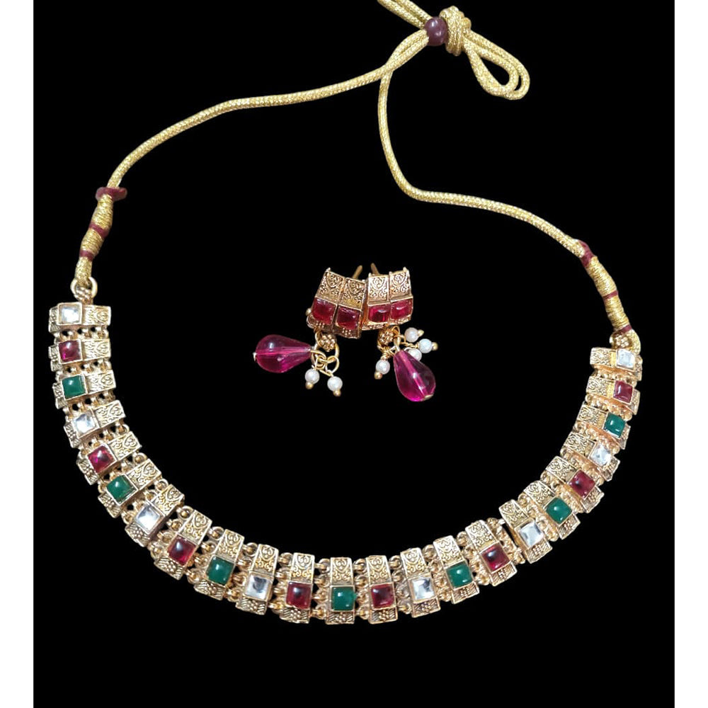 Palak Art Heritage Pota Stone Pearl And Beads Necklace Set - (Pack of 3)