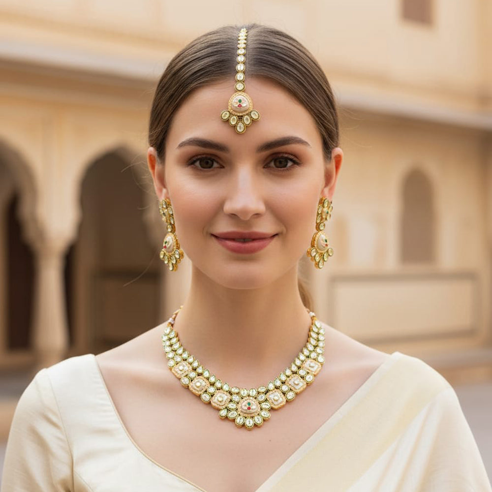 Palak Art Elegant Crystal Stone And Pota Stone Designer Necklace Set