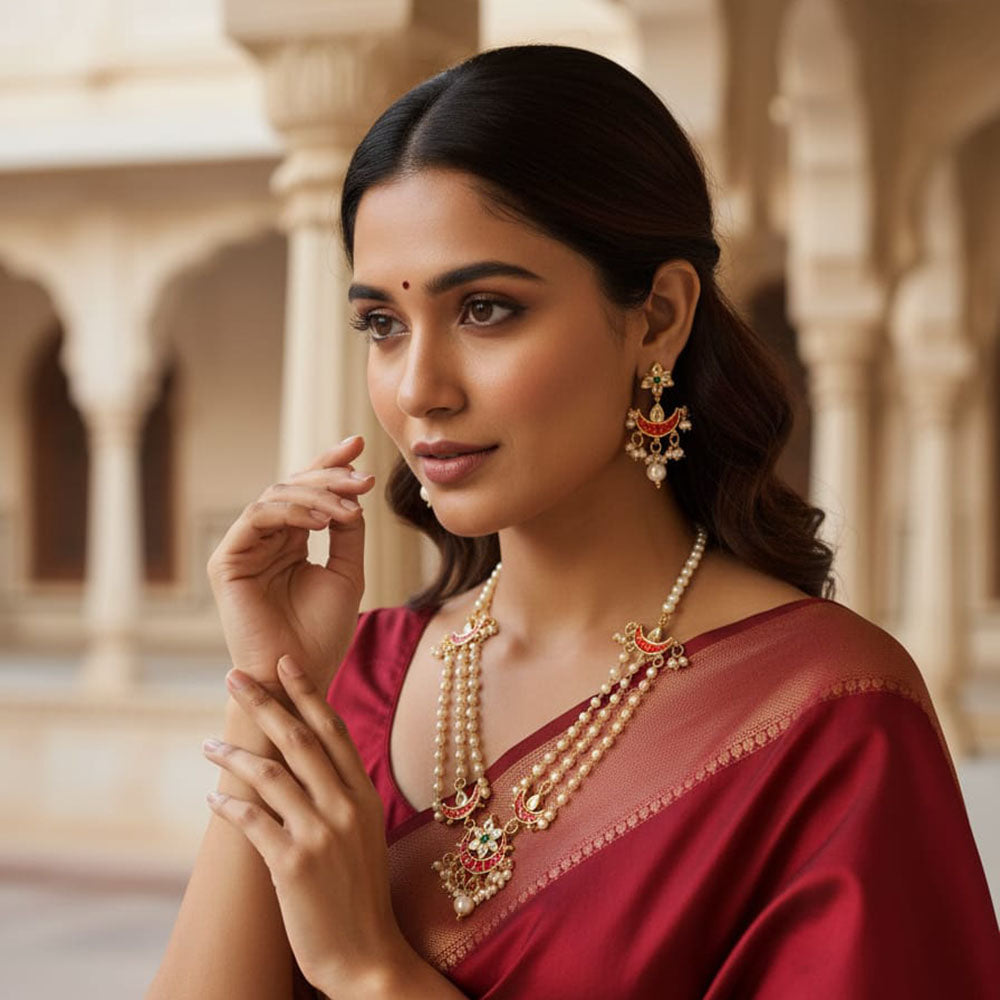 Palak Art Premium Kundan Stone And Beads Necklace Set