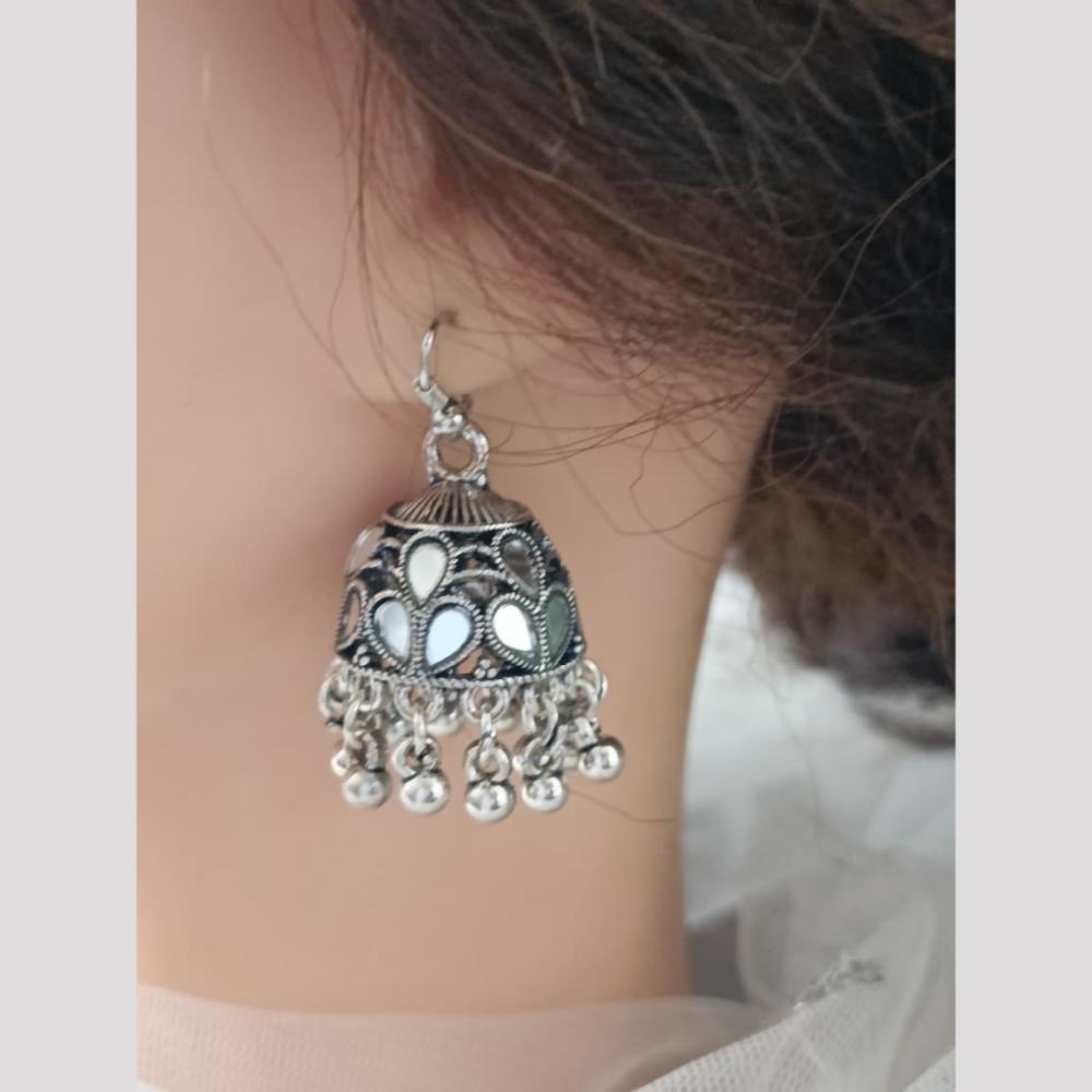 Exotica Collection Oxidised Plated Mirror Jhumki Earrings