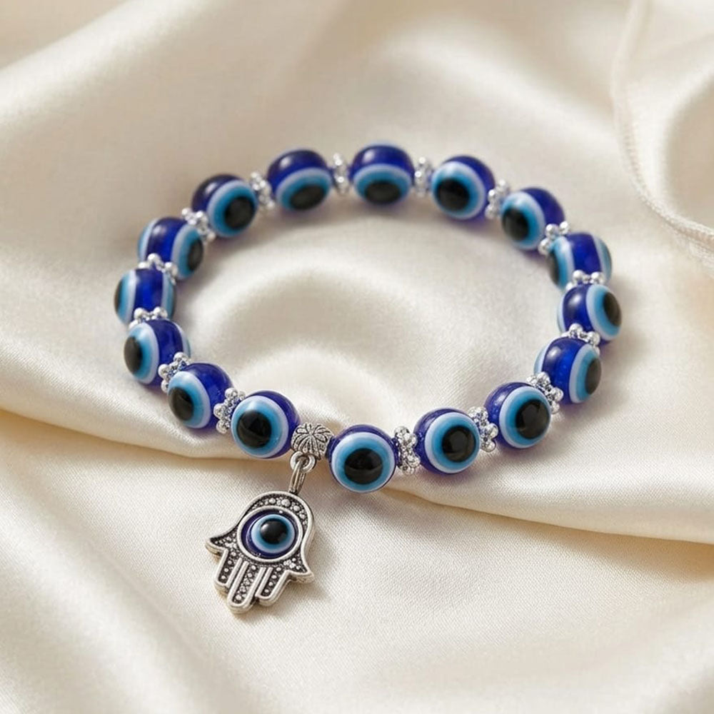 Evil Eye & Hamsa Charm Beaded Strechable Unisex Nazariya Bracelet (Pack of 2)