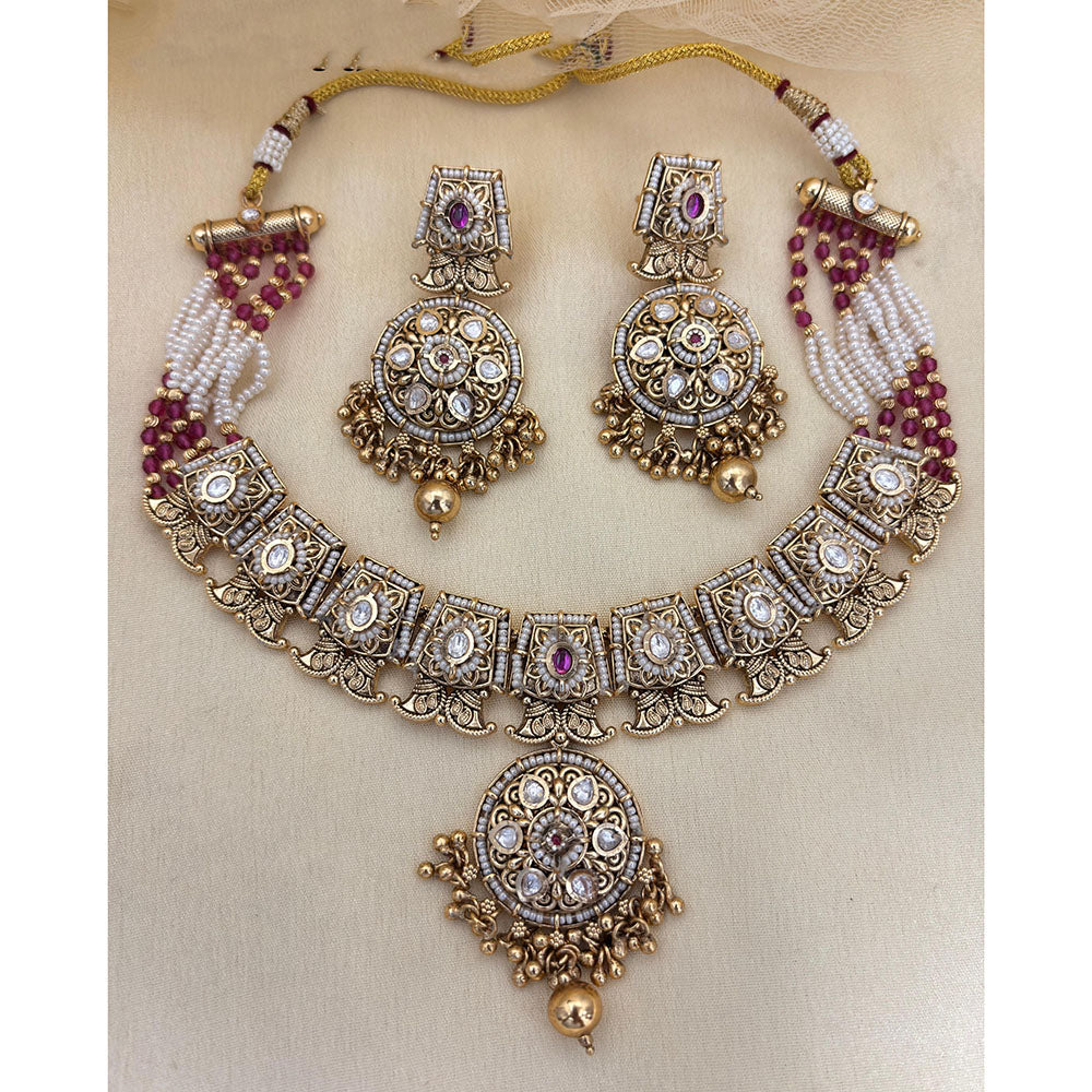 Jewel Addiction Designer Pota Stone and Pearl Elegant Necklace Set