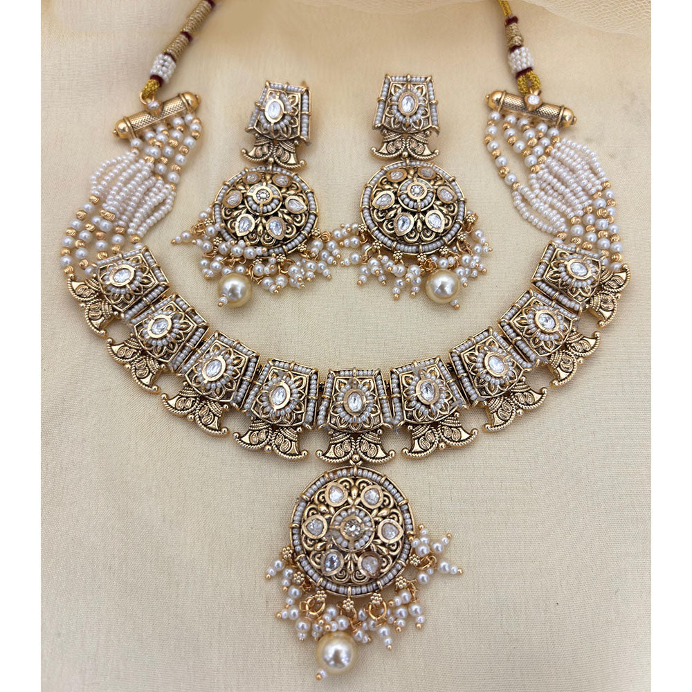 Jewel Addiction Designer Pota Stone and Pearl Elegant Necklace Set