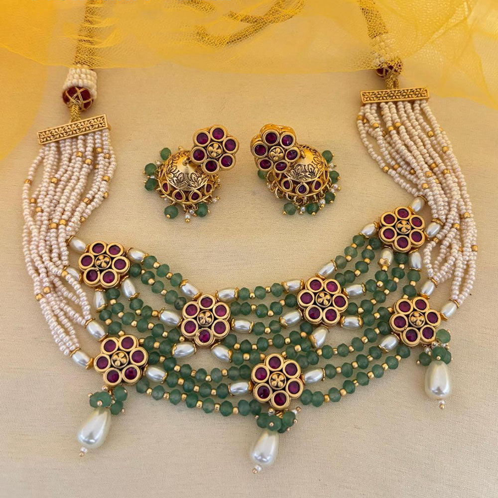 Jewel Addiction Designer Pota Stone Beads And Pearl Necklace Set
