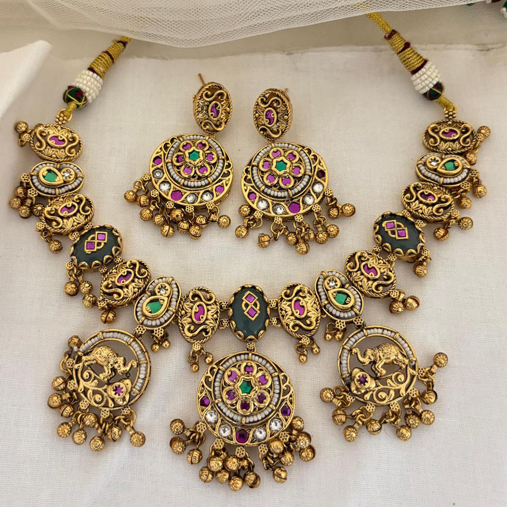 Jewel Addiction Designer Pota Stone And Pearl Necklace Set
