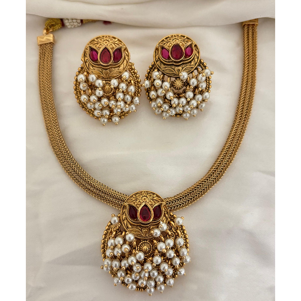 Jewel Addiction Ethnic Pota Stone And Pearl Necklace Set