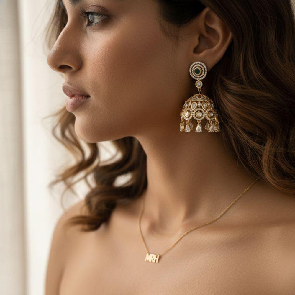 Jewel Addiction EthnicPolki Kundan Stone Beads And Pearl Designer Jhumki Earrings