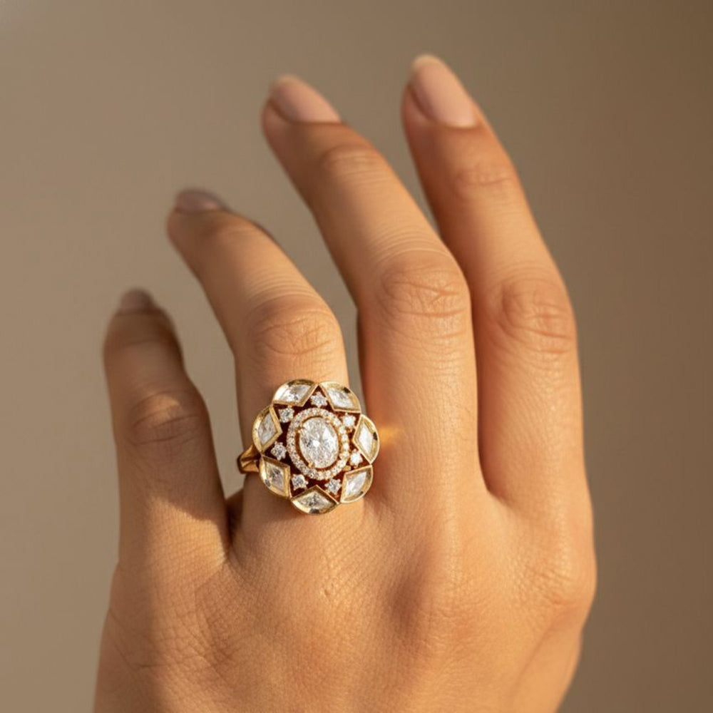 Jewel Addiction Polki Kundan And Crystal Stone Designer Finger Ring