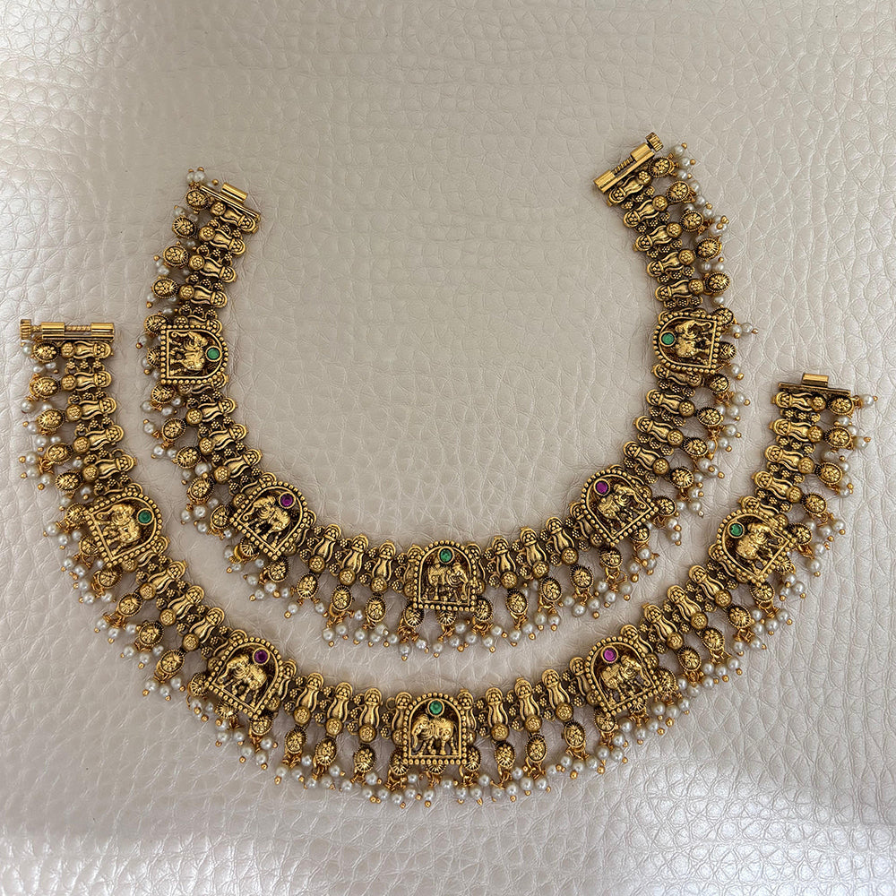 Jewel Addiction Traditional Antique-Finish Elephant Motifs Anklets