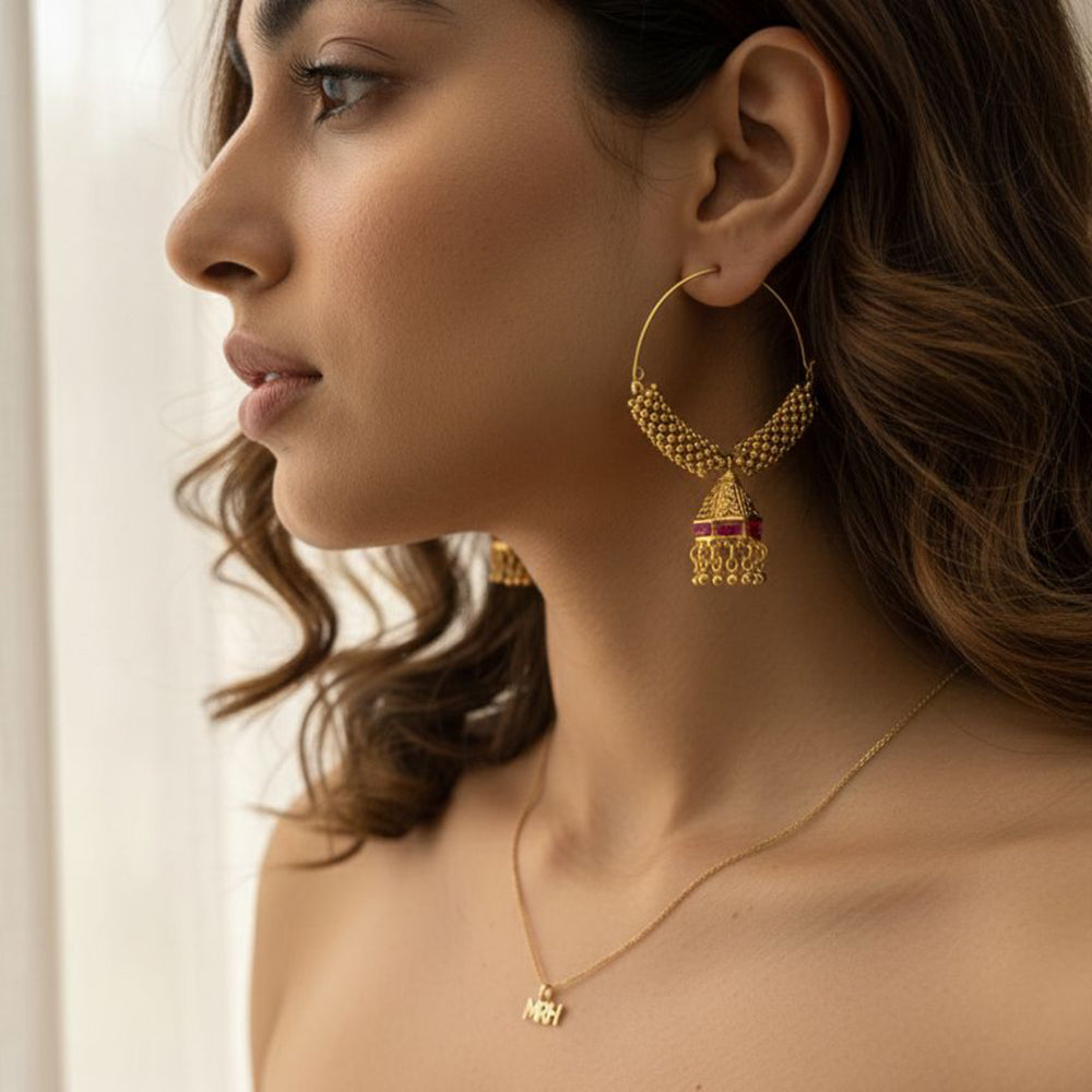 Jewel Addiction Ethnic Designer Pota Stone Beads And Pearl Jhumki Earrings