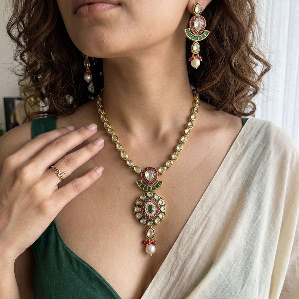 Jewel Addiction Premium Pota Stone Beads And Pearl Necklace Set