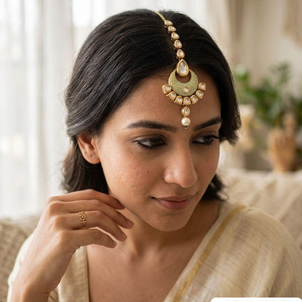 Jewel Addiction Designer Polki Kundan Stone And Pearl Maang Tikka